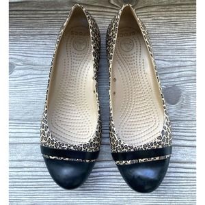 Crocs Leopard Black Toe Cap Flats